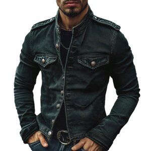 Men's Vintage Stand Collar Denim Jacket New, Size XL